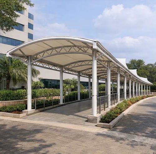 Fabric walkway canopy